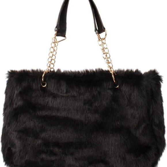Women's Faux Fur Leopard Tote Large Capacity Shoulder Bag Handbag